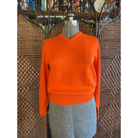 Size M//Vintage 80s Hunter Blaze Orange V Neck Sweater - Picture 1 of 4